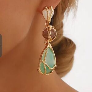 Zara Gold Green Stone Drop Earrings